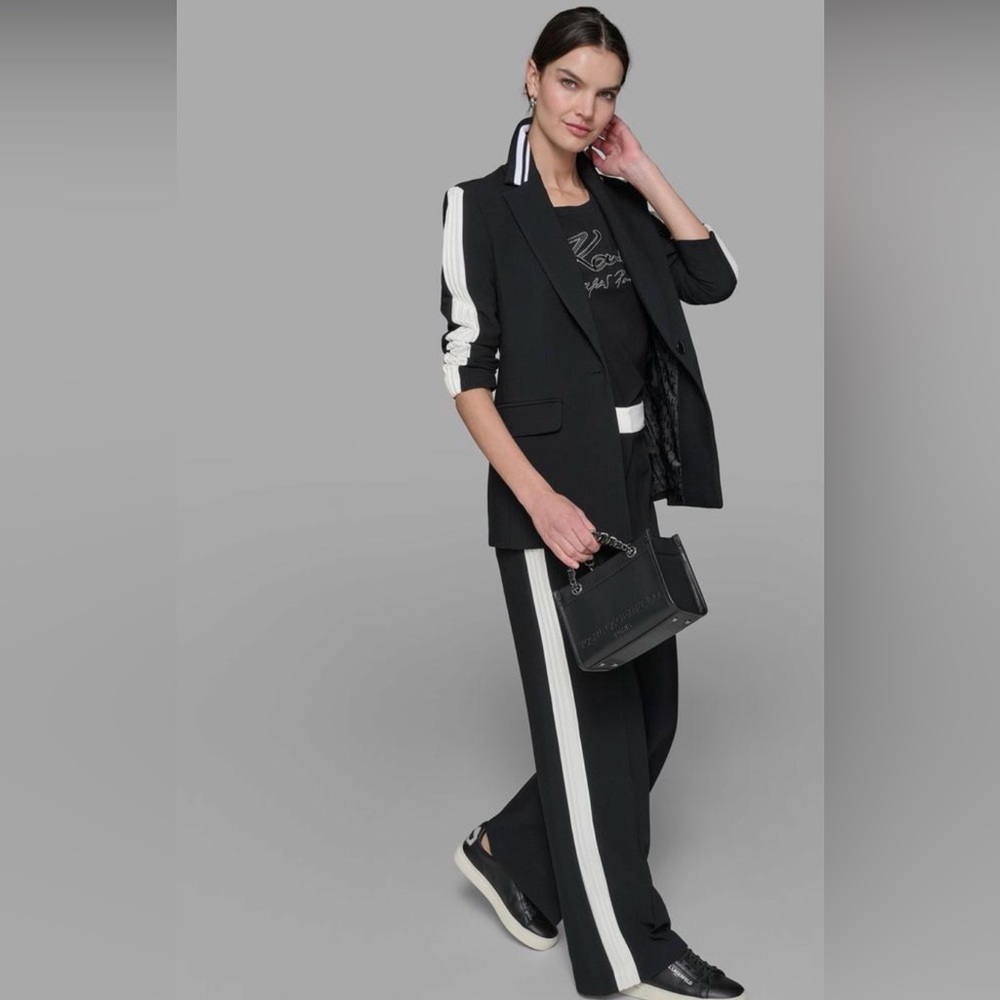 Karl Lagerfeld Pleated Trim Suiting Blazer
